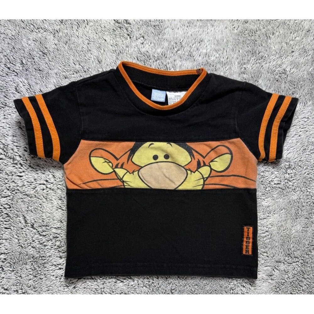 Vintage Disney Tigger Toddler Jersey Shirt 24M Black Orange 90s Thick Cotton Tee